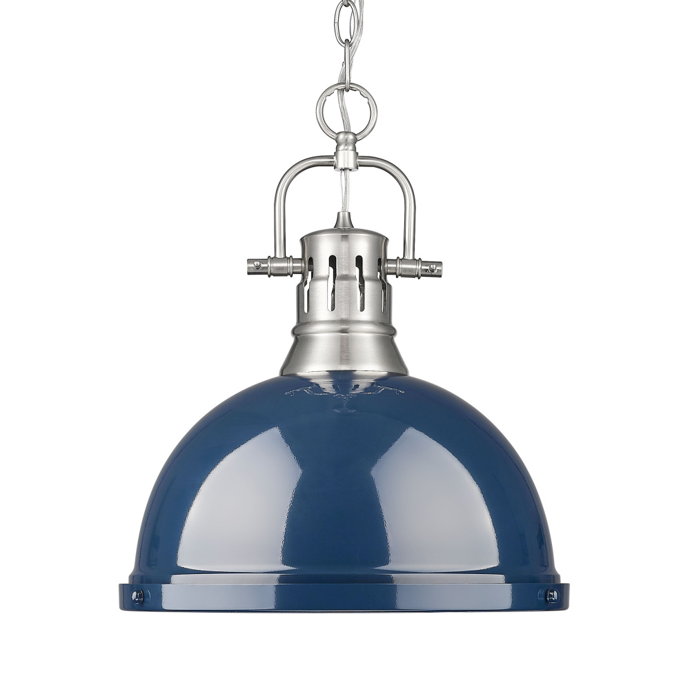 Yep by Golden Lighting Duncan 1-light 14in Chain Hung Pendant in Pewter and Navy Blue shade